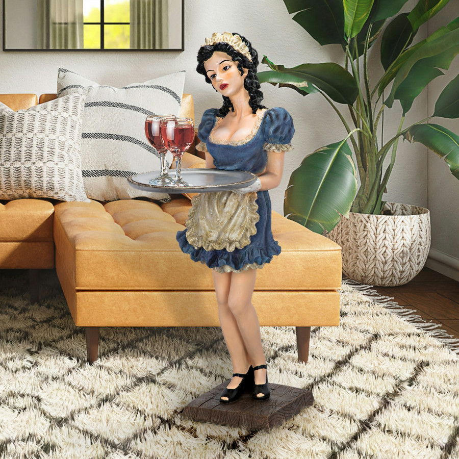 Toscano - Genevieve the Buxom French Maid Sculptural Pedestal Table in Designer Resin