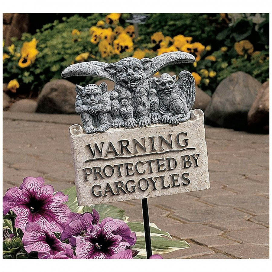 Toscano - Beware of Gargoyles Sign Garden Stake Wall Sculpture