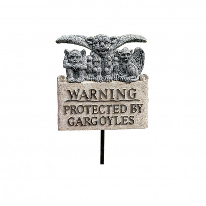 Toscano - Beware of Gargoyles Sign Garden Stake Wall Sculpture