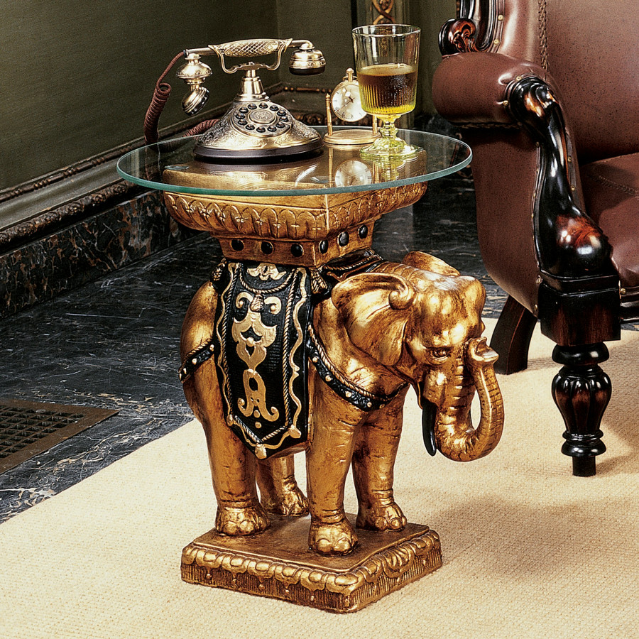 Toscano - Maharajah Elephant Sculptural Table in Black/Gold, Designer Resin
