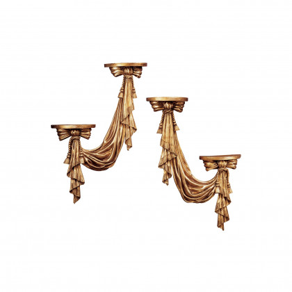 Toscano - Saint Louis Draped Sculptural Wall Accent Shelf in Gold, Designer Resin