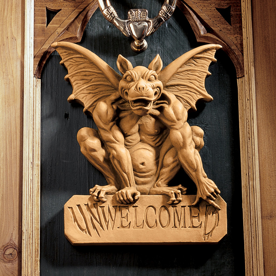 Toscano - UnWelcomed Gargoyle Welcome Sign Wall Sculpture