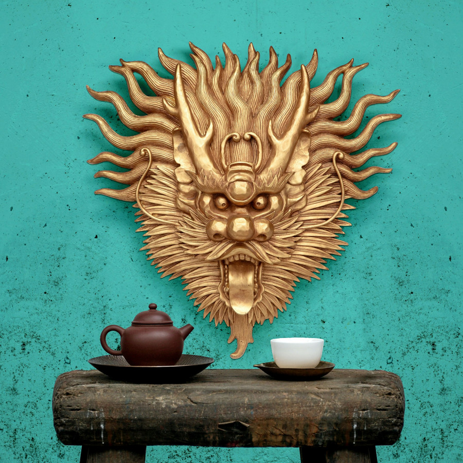 Toscano - Tibetan Dragon Mask Wall Sculpture