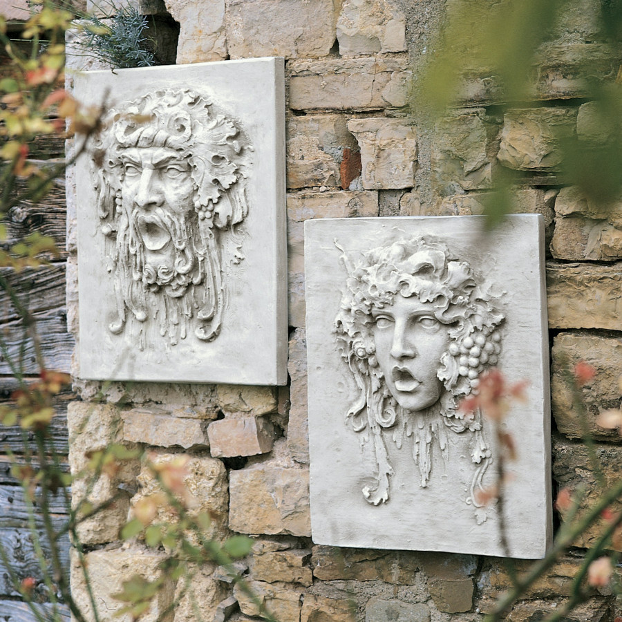 Toscano - Set of 2 Opimus and Vappa Italian-Style Greenmen Wall Sculptures in Large