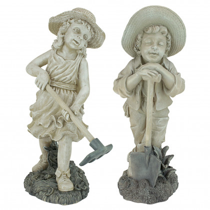 Toscano Set of 2 Young Gardener Rebecca and Samuel Statues - Large
