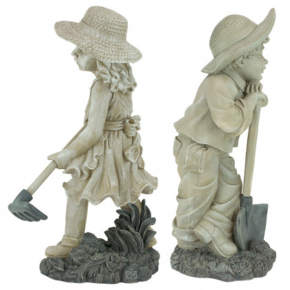 Toscano Set of 2 Young Gardener Rebecca and Samuel Statues - Large