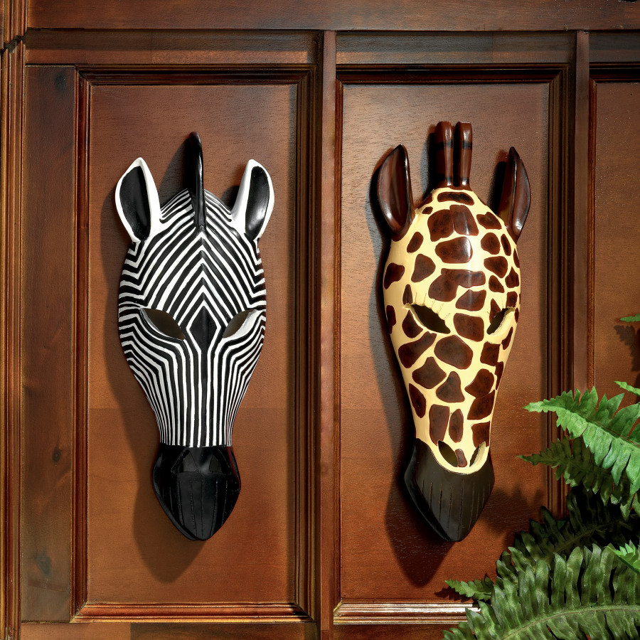 Toscano - Set of 2 Tribal-Style Animal Mask Wall Sculptures
