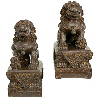 Toscano - Set of 2 Chinese Guardian Lion Foo Dog Statues Set of Two