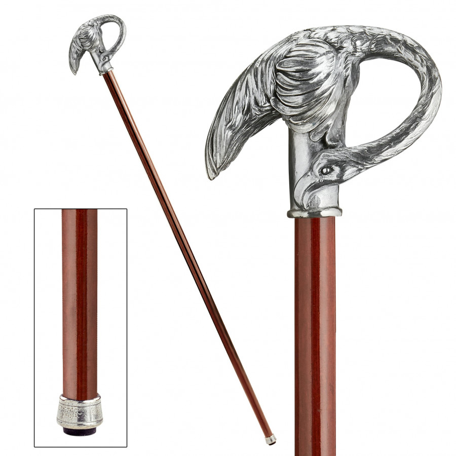 Toscano - Padrone Art Nouveau Swan Walking Stick in Pewter