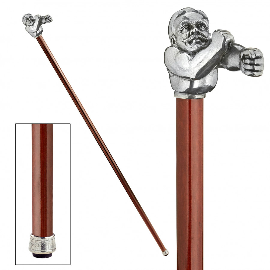 Toscano - Padrone John L. Sullivan Boxer Walking Stick in Pewter