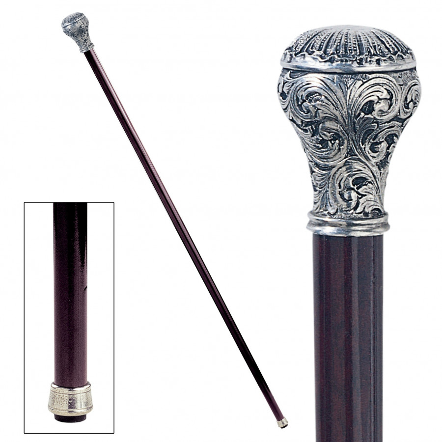Toscano - Padrone Ornate Ball Walking Stick in Pewter