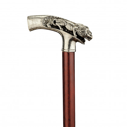 Toscano - Padrone Lion on Mountain Walking Stick in Pewter