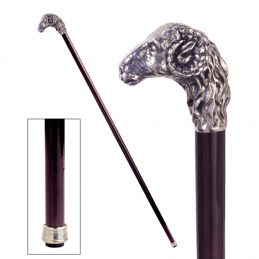 Toscano - Padrone Emperor Ram Head Walking Stick in Pewter