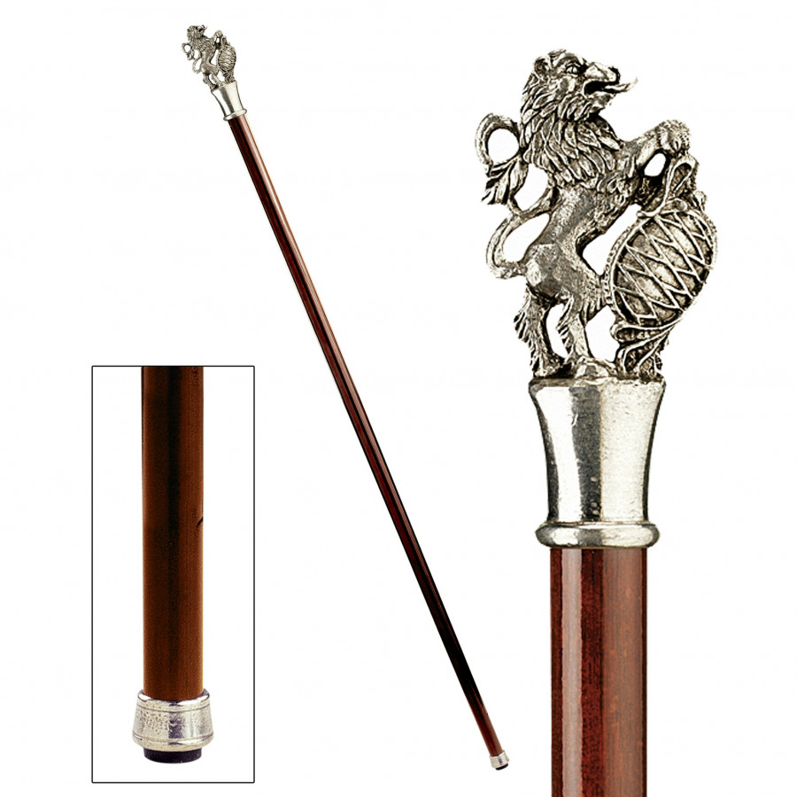 Toscano - Padrone Heraldic Lion Walking Stick in Pewter