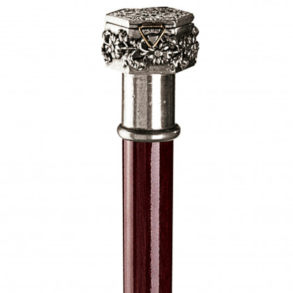 Toscano - Padrone Ornate Pill Box Walking Stick in Pewter