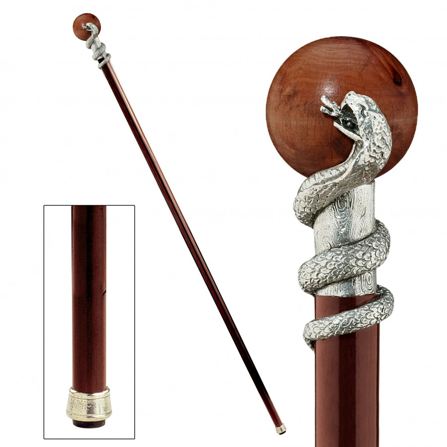 Toscano - Padrone Snake with Globe Walking Stick in Pewter