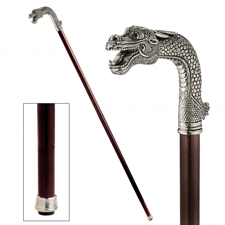 Toscano - Padrone Asian Dragon Walking Stick in Pewter
