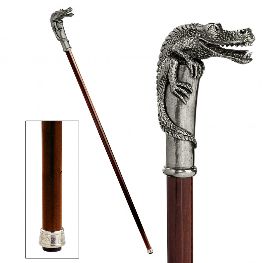 Toscano - Padrone Alligator Walking Stick in Pewter
