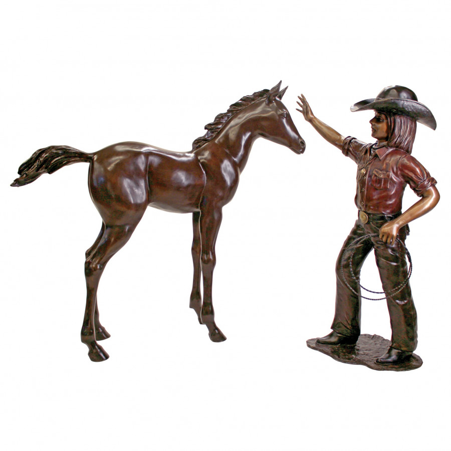 Toscano - Rodeo Dreams Cowgirl with Horse Garden Statue