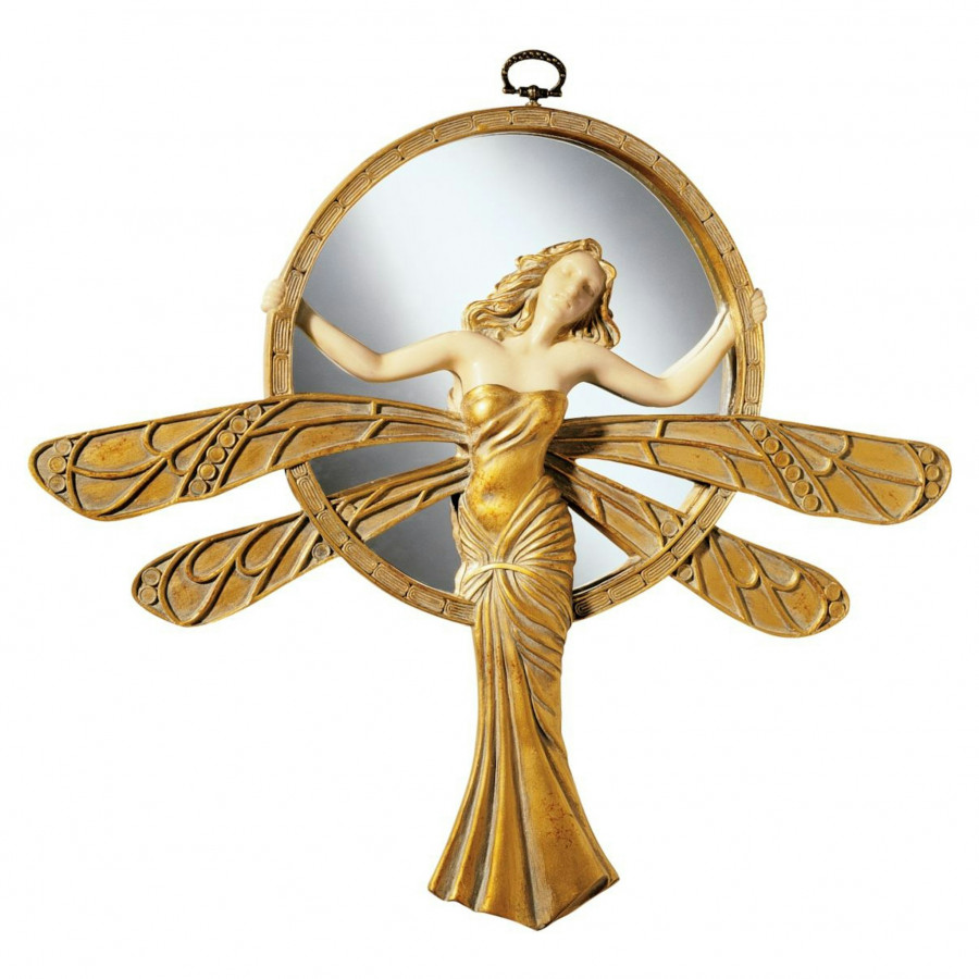 Toscano Style Moderne Art Deco Mirrored Wall Sculpture - Dragonfly