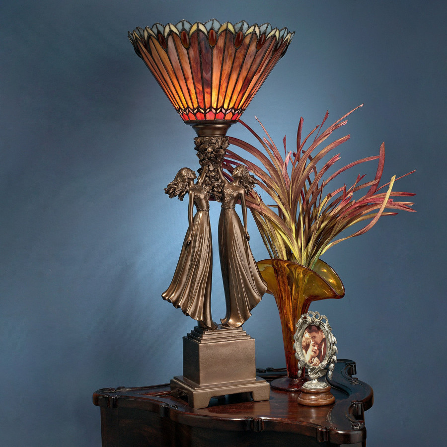Toscano - Twin Flower Maidens Lamp in Stained Glass