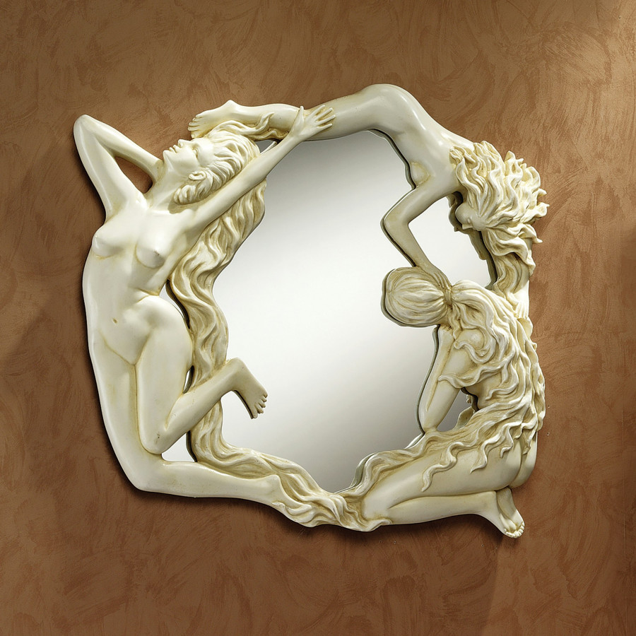 Toscano - Dance of the Nymphs Sculptural Wall Mirror in Ancient Ivory, Designer Resin