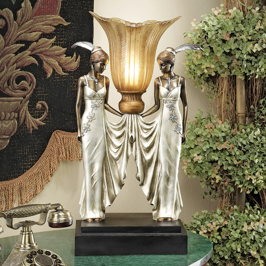 Toscano - Art Deco Peacock Maidens Illuminated Statue