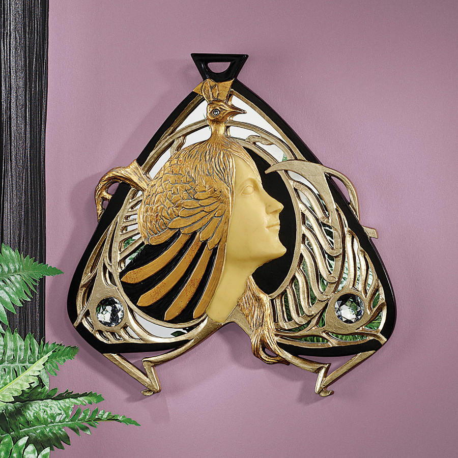 Toscano - Peacock Maiden Mirrored Wall Sculpture