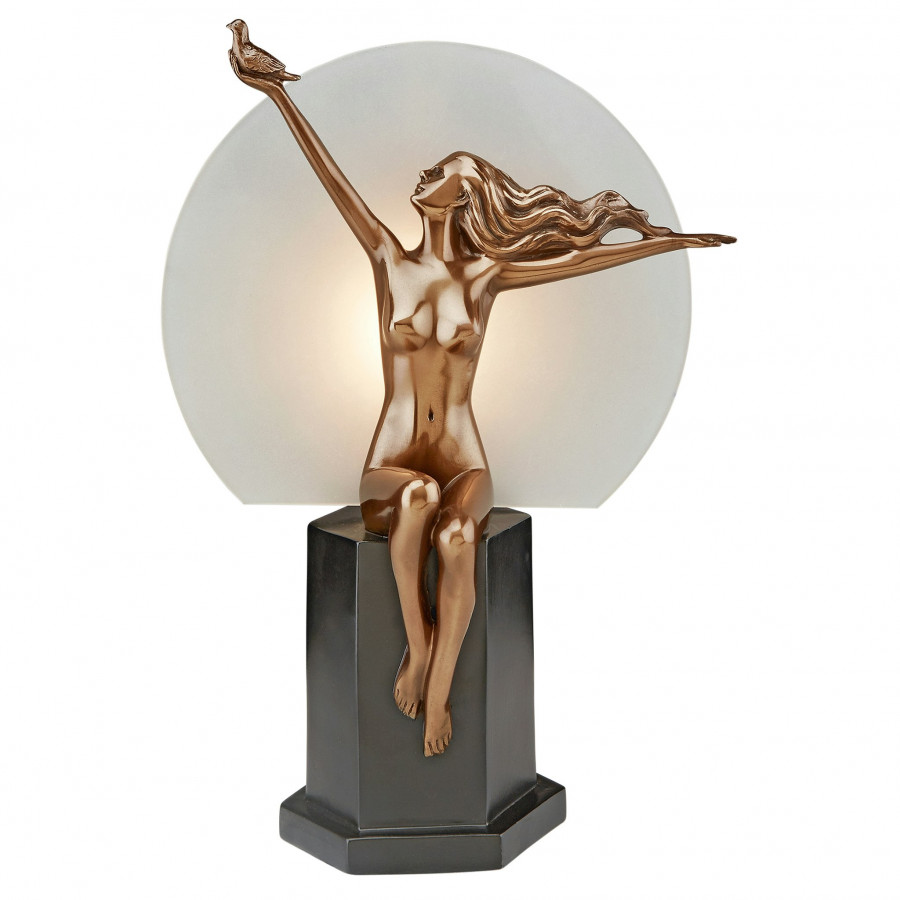 Toscano - The Carrier Pigeon Art Deco Nude Woman Lighted Statue