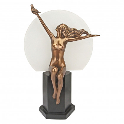 Toscano - The Carrier Pigeon Art Deco Nude Woman Lighted Statue