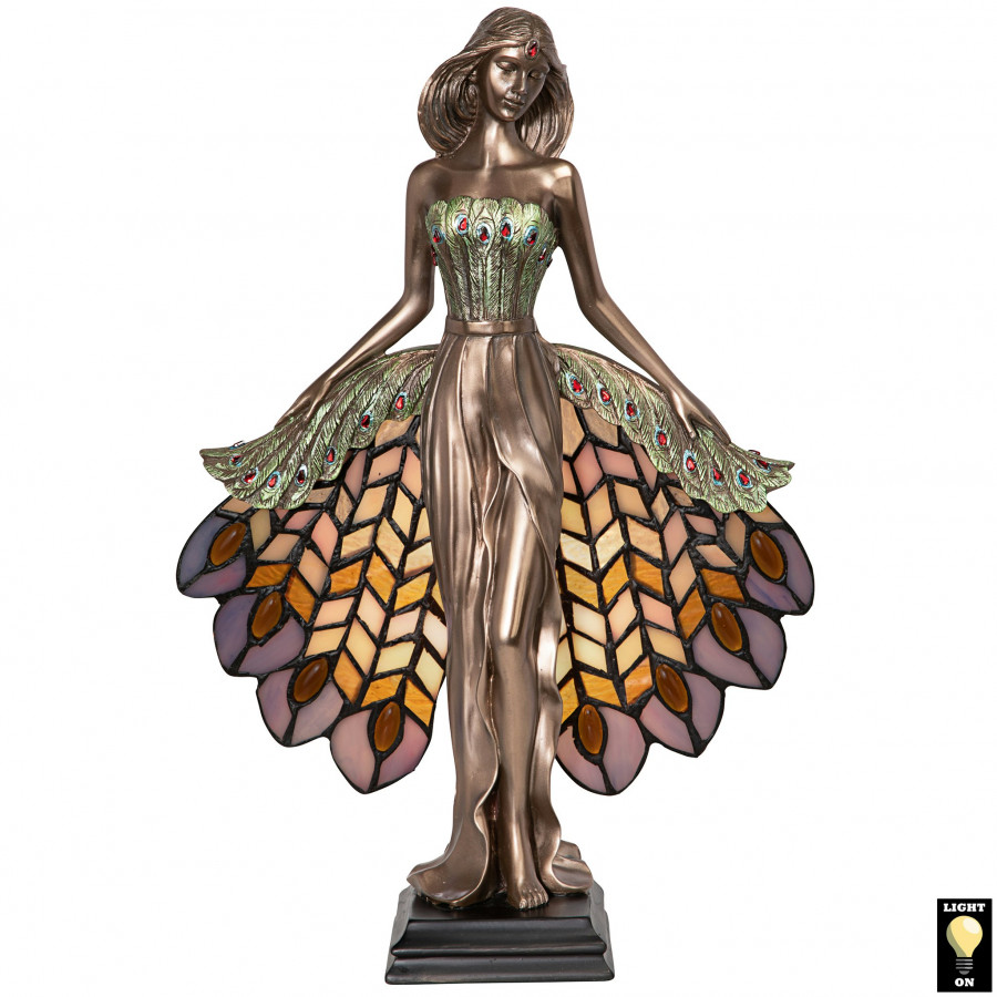 Toscano - Peacock Priestess Tiffany-Style Illuminated Sculpture
