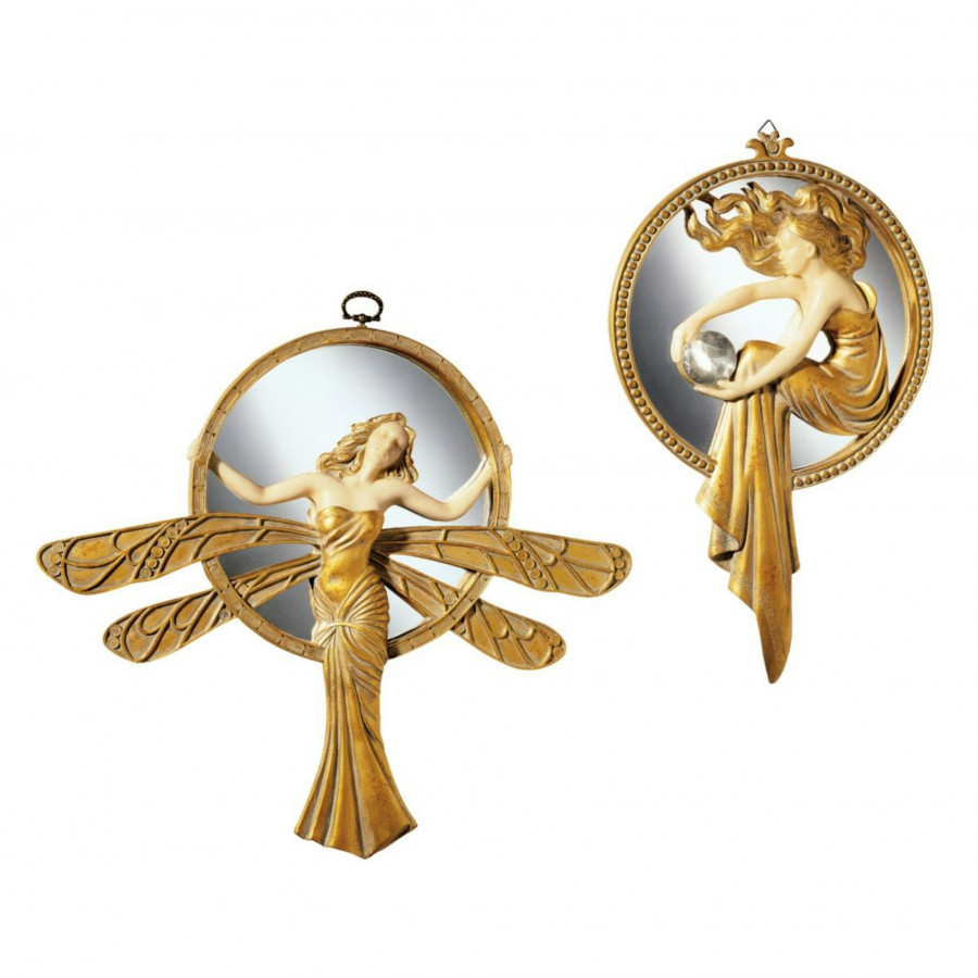 Toscano - Set of 2 Style Moderne Art Deco Mirrored Wall Sculptures