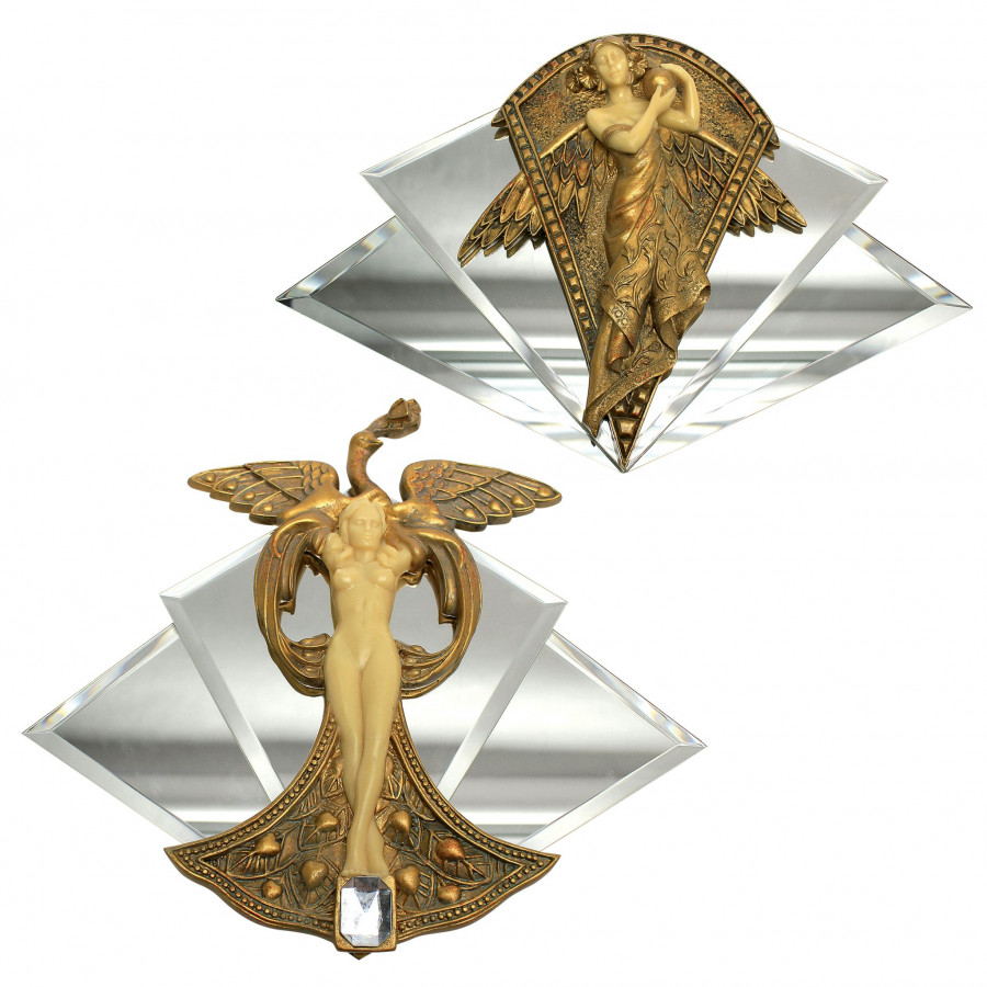 Toscano - Set of 2 Angel and Peacock Princess Mirrored Wall Sculptures
