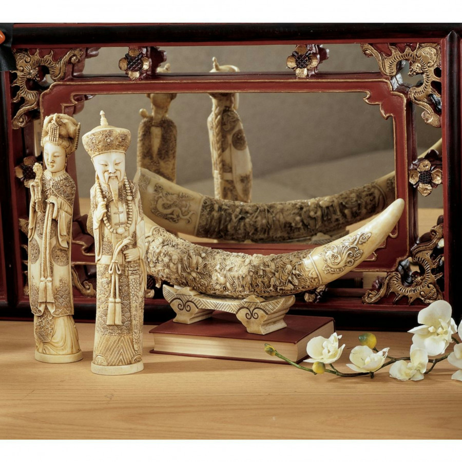 Toscano - Set of 3 Mandarin Faux Ivory Oliphant Statues