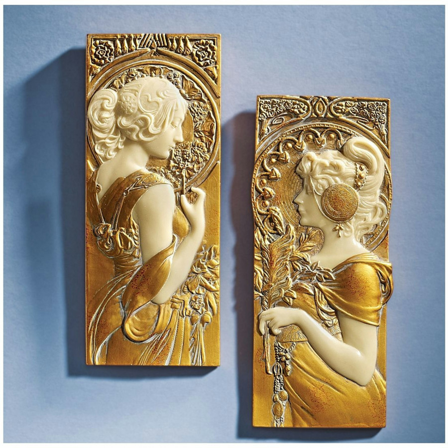 Toscano - Set of 2 Spring and Autumn Art Nouveau Wall Sculptures