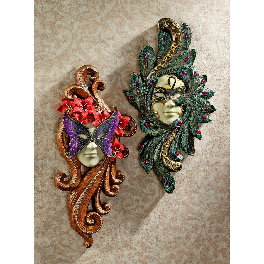 Toscano - Set of 2 Masquerade at Carnivale Mask Wall Sculptures