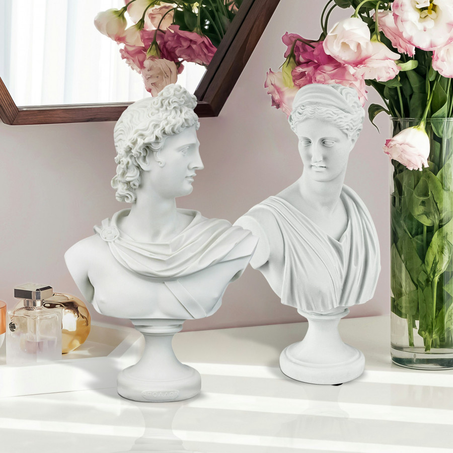 Toscano - Set of 2 Diana of Versailles and Apollo Belvedere Bonded Marble Greek Bust Statues