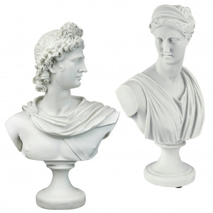 Toscano - Set of 2 Diana of Versailles and Apollo Belvedere Bonded Marble Greek Bust Statues