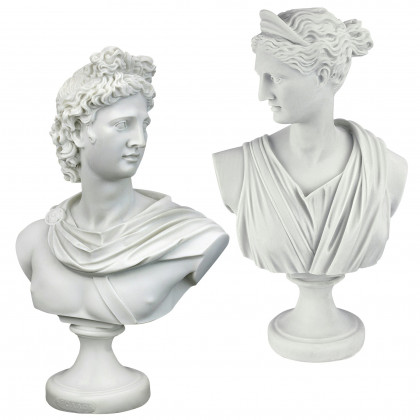 Toscano - Set of 2 Diana of Versailles and Apollo Belvedere Bonded Marble Greek Bust Statues