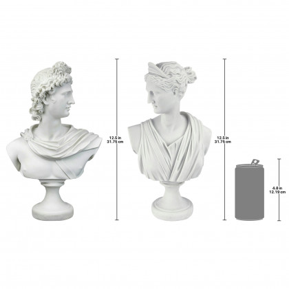 Toscano - Set of 2 Diana of Versailles and Apollo Belvedere Bonded Marble Greek Bust Statues
