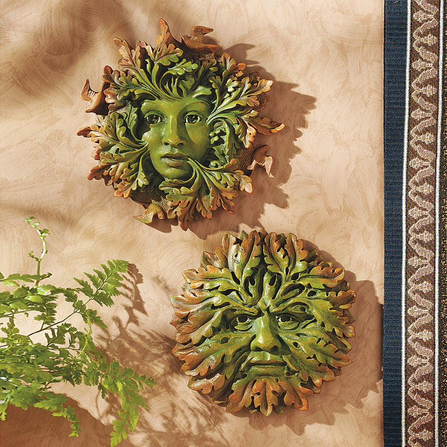 Toscano - Set of 2 Somerset Greenwoman  Greenman Wall Sculptures
