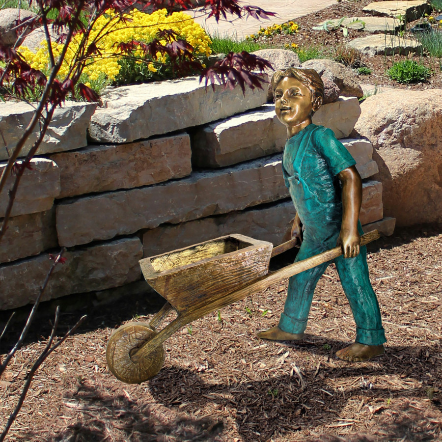 Toscano - Wheelbarrow Willie Garden Boy Garden Statue