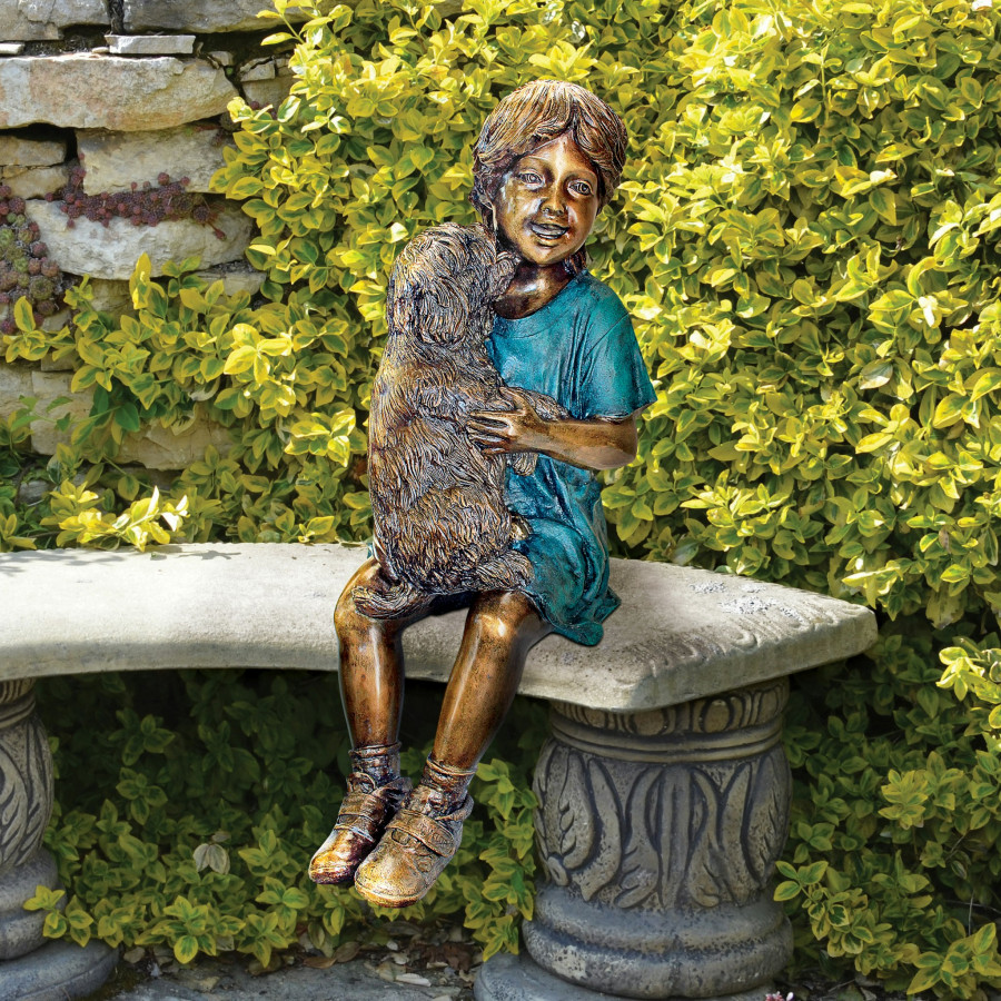 Toscano - Puppy Kisses Sitting Girl Garden Statue