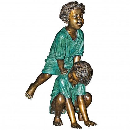Toscano Leap Froggin Playing Boys Garden Statue - Bronze/Verdigris