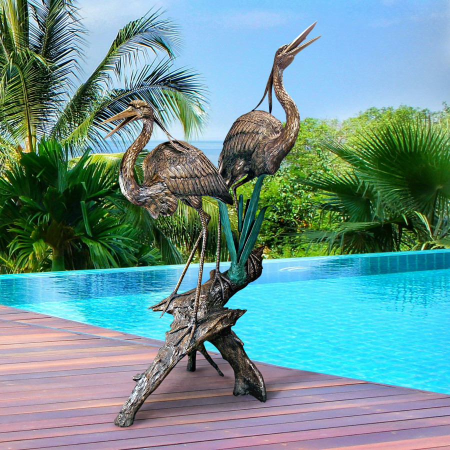 Toscano - Two Herons on a Log Garden Statue