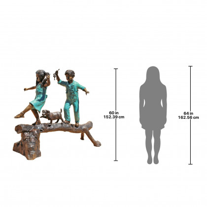 Toscano - The Adventure Boy and Girl on Log Garden Statue