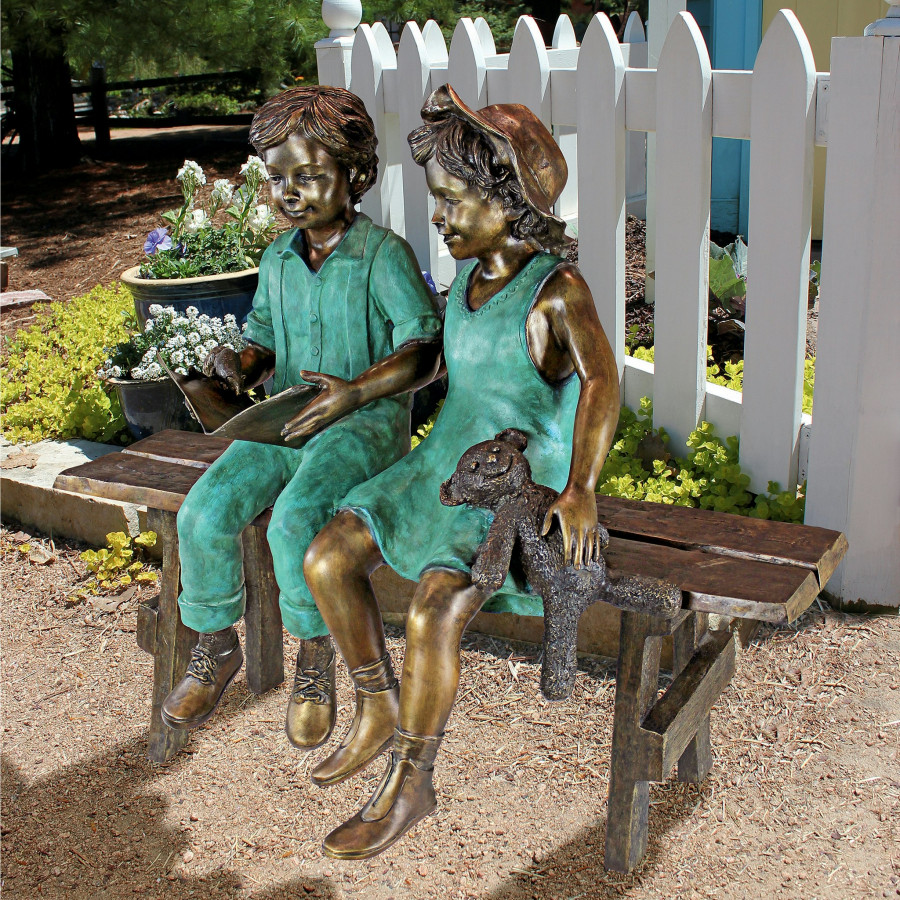 Toscano - Read to MeBoy and Girl on Bench Garden Statue