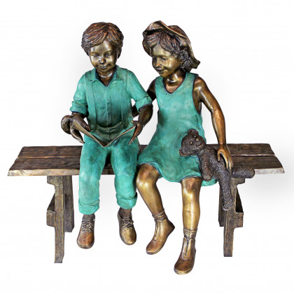 Toscano - Read to MeBoy and Girl on Bench Garden Statue
