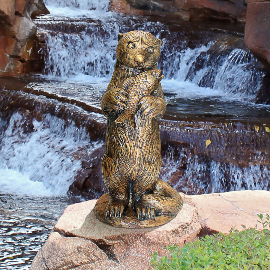 Toscano - Standing Otter with Fish Garden Statue