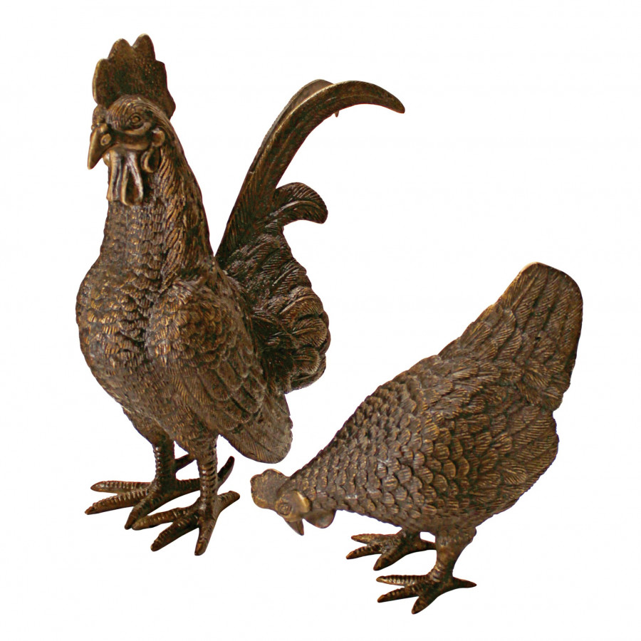 Toscano - Set of 2 Barnyard Rooster and Hen Garden Statues